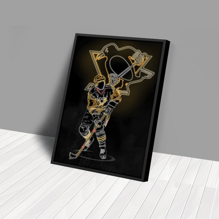 Mario Lemieux Neon Canvas Art | Penguins Wall Decor - CanvasNeon