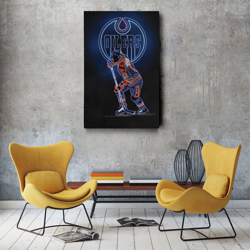 Mark Messier Neon Canvas Art | Oilers Wall Decor - CanvasNeon