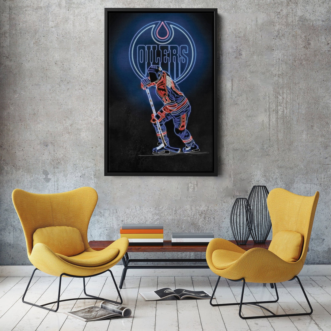 Mark Messier Neon Canvas Art | Oilers Wall Decor - CanvasNeon