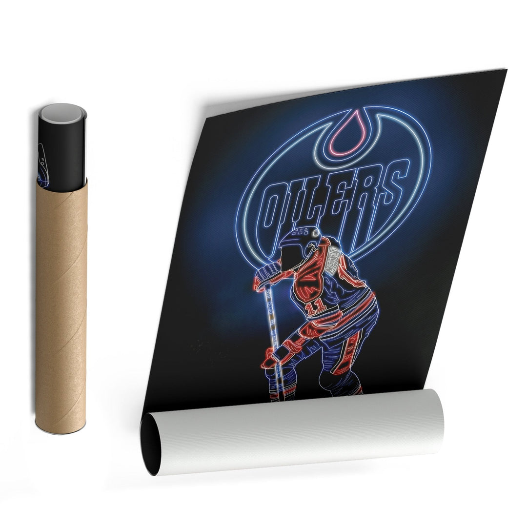 Mark Messier Neon Canvas Art | Oilers Wall Decor - CanvasNeon