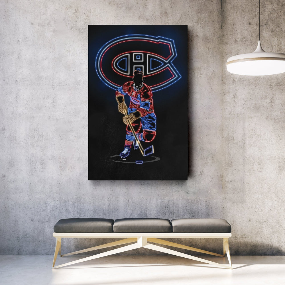 Maurice Richard Neon Canvas Art | Canadiens Wall Decor - CanvasNeon