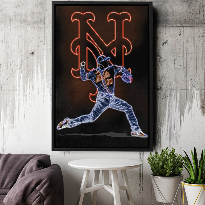 Max Scherzer Neon Canvas Art | Mets Wall Decor - CanvasNeon