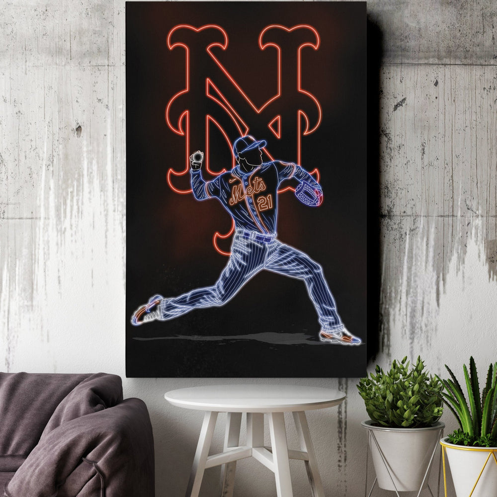 Max Scherzer Neon Canvas Art | Mets Wall Decor - CanvasNeon