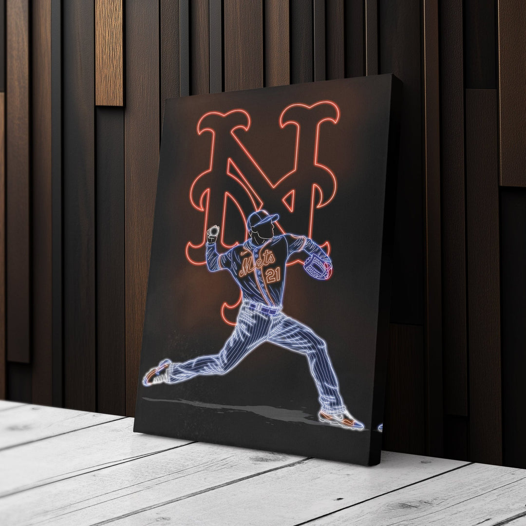 Max Scherzer Neon Canvas Art | Mets Wall Decor - CanvasNeon