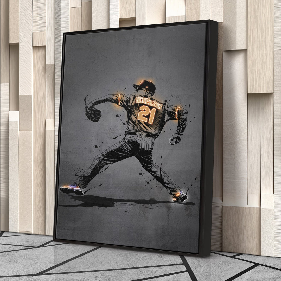 Max Scherzer Neon Canvas Art | Modern Wall Decor for Mets Fans - CanvasNeon