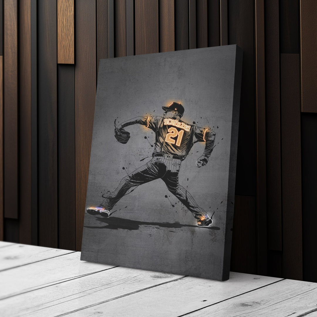 Max Scherzer Neon Canvas Art | Modern Wall Decor for Mets Fans - CanvasNeon
