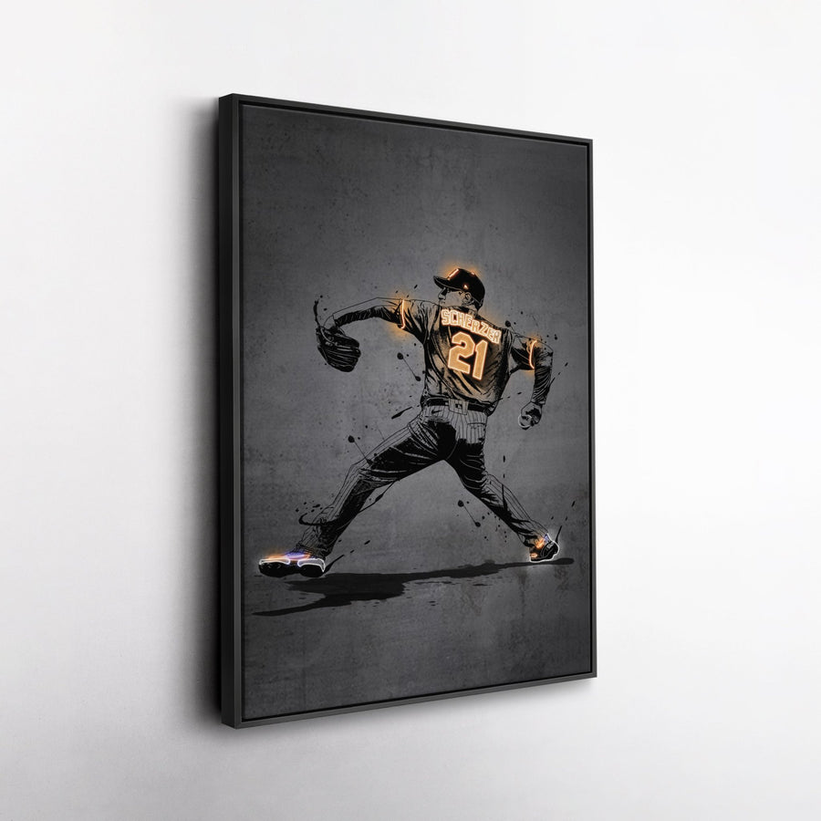 Max Scherzer Neon Canvas Art | Modern Wall Decor for Mets Fans - CanvasNeon