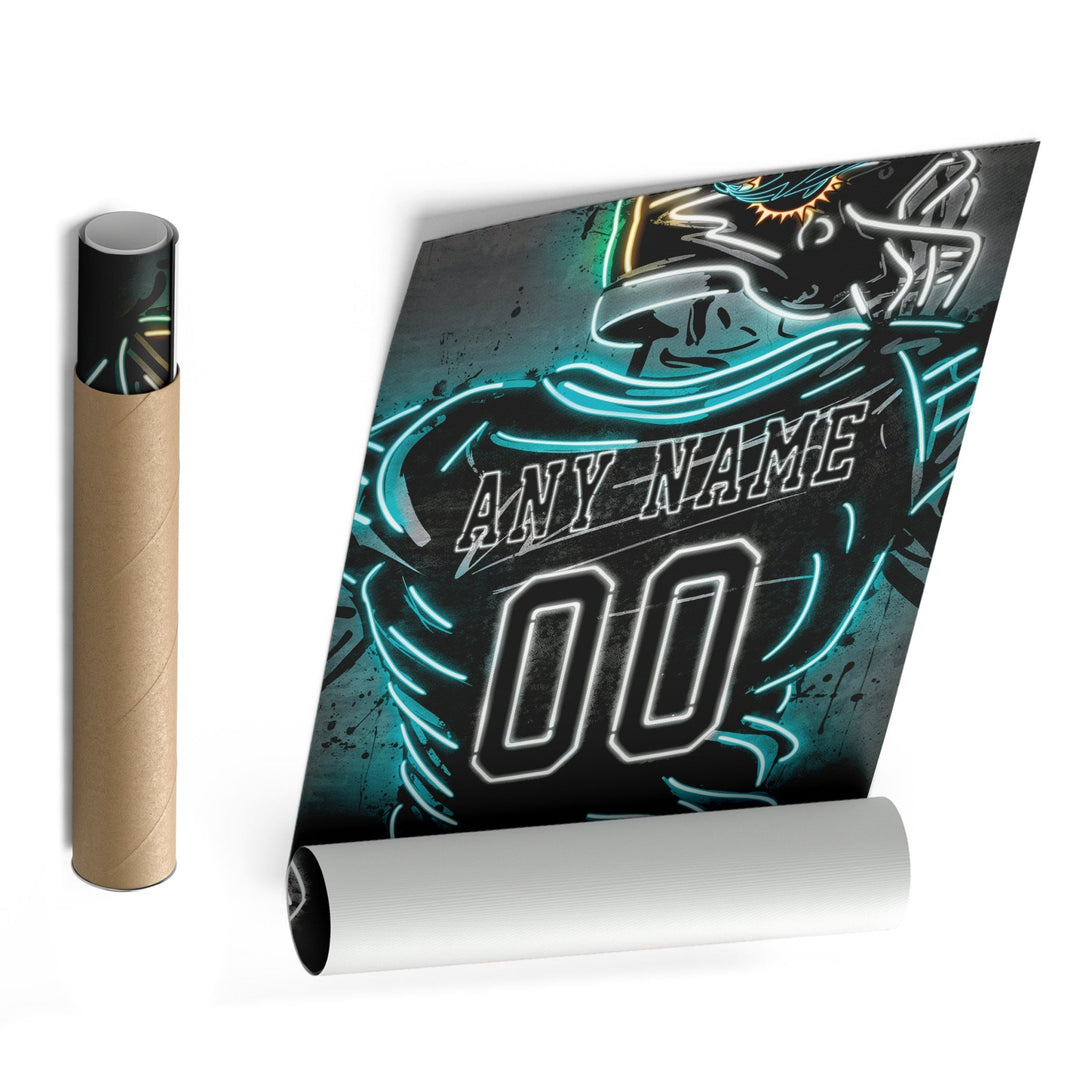 Miami Dolphins Custom Jersey Canvas | Neon Wall Art - CanvasNeon