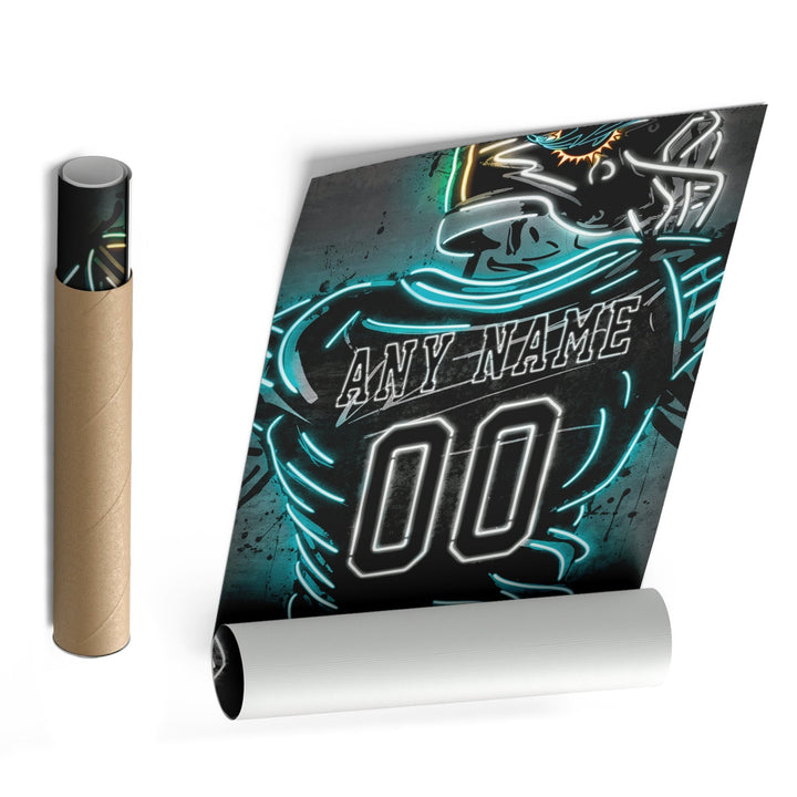 Miami Dolphins Custom Jersey Canvas | Neon Wall Art - CanvasNeon