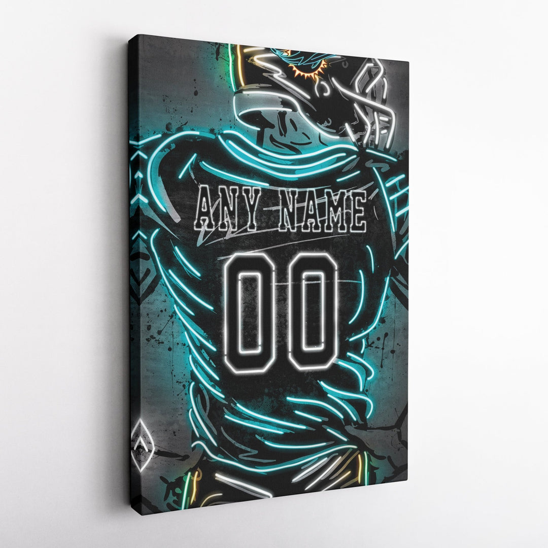 Miami Dolphins Custom Jersey Canvas | Neon Wall Art - CanvasNeon