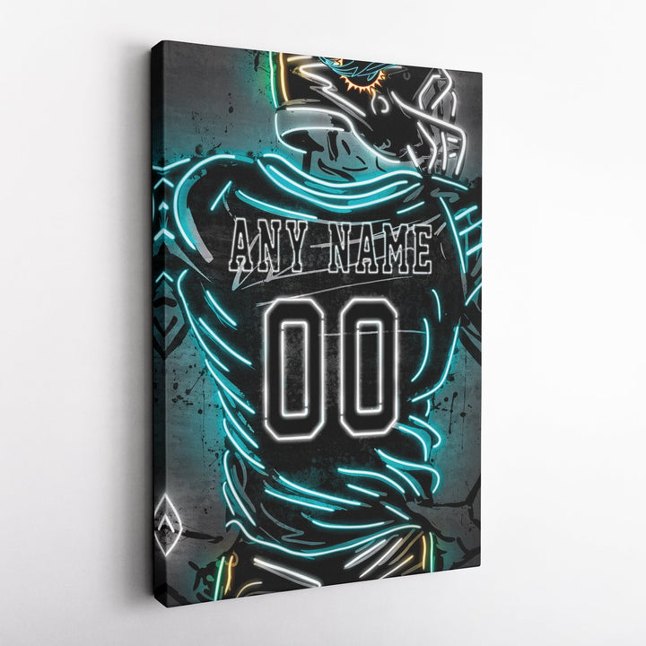 Miami Dolphins Custom Jersey Canvas | Neon Wall Art - CanvasNeon