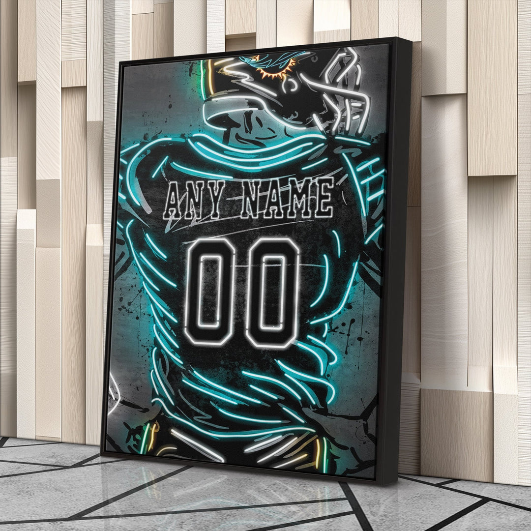 Miami Dolphins Custom Jersey Canvas | Neon Wall Art - CanvasNeon