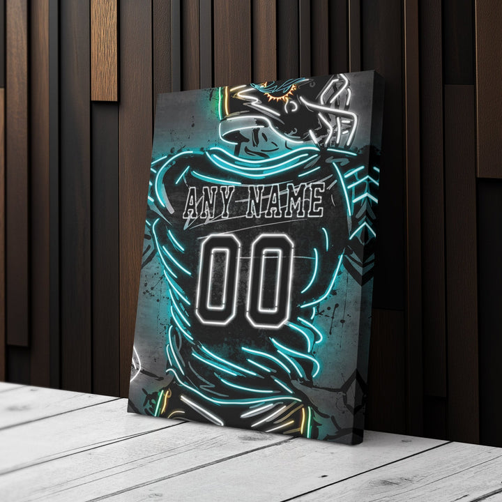 Miami Dolphins Custom Jersey Canvas | Neon Wall Art - CanvasNeon