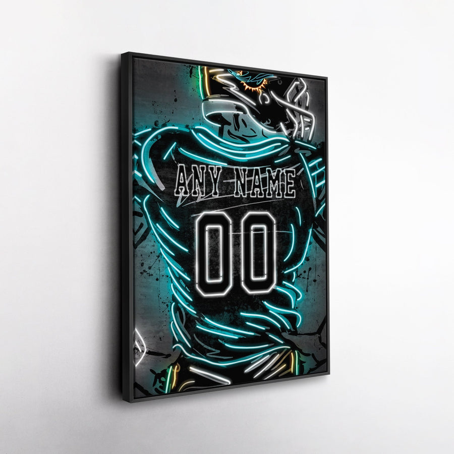 Miami Dolphins Custom Jersey Canvas | Neon Wall Art - CanvasNeon