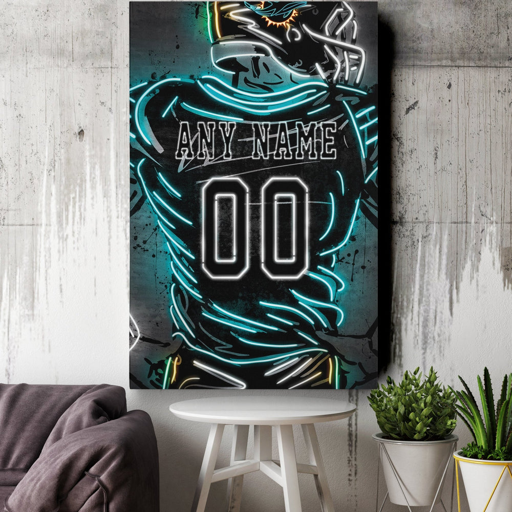 Miami Dolphins Custom Jersey Canvas | Neon Wall Art - CanvasNeon