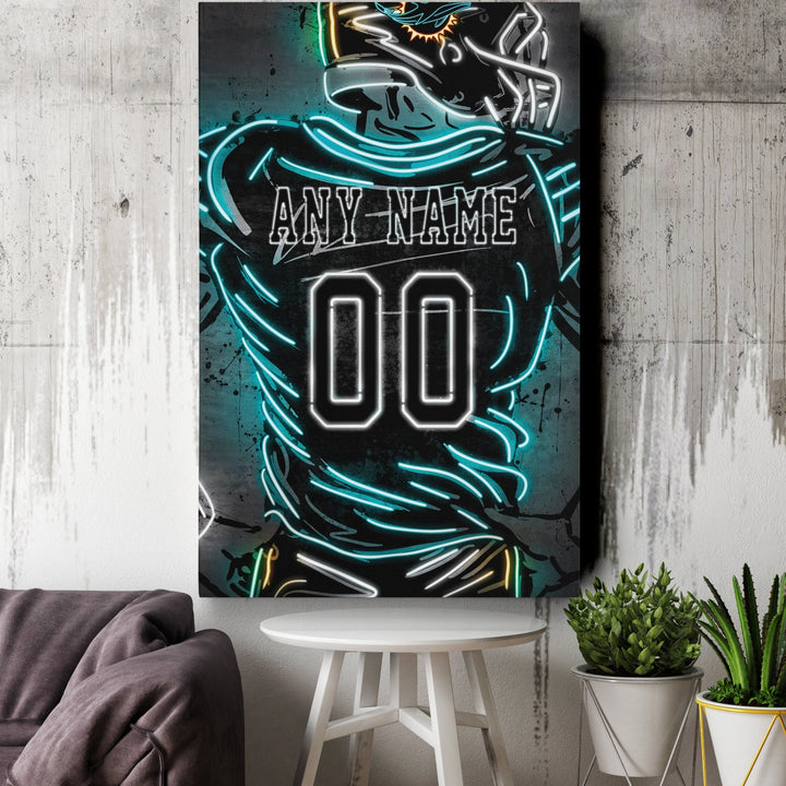 Miami Dolphins Custom Jersey Canvas | Neon Wall Art - CanvasNeon