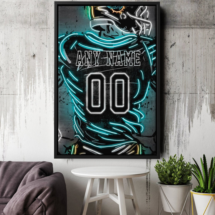 Miami Dolphins Custom Jersey Canvas | Neon Wall Art - CanvasNeon