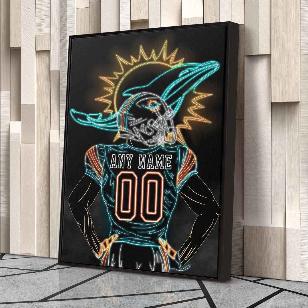 Miami Dolphins Personalized Jersey Canvas | Neon Wall Art - CanvasNeon