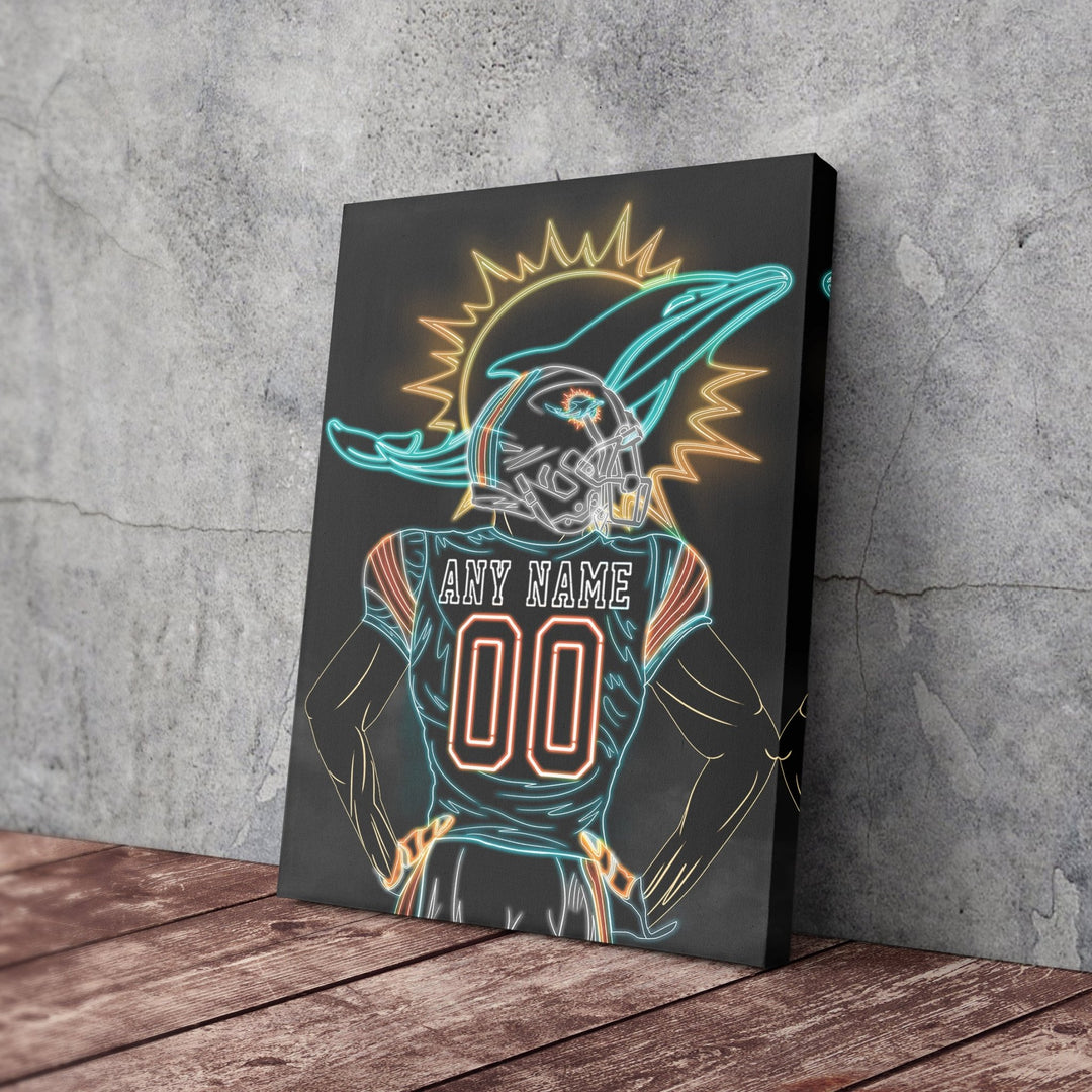 Miami Dolphins Personalized Jersey Canvas | Neon Wall Art - CanvasNeon