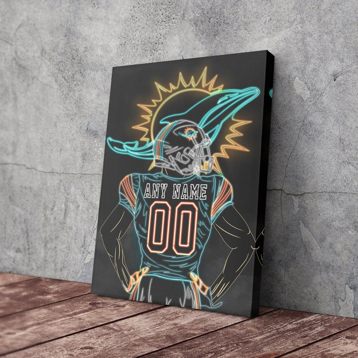 Miami Dolphins Personalized Jersey Canvas | Neon Wall Art - CanvasNeon