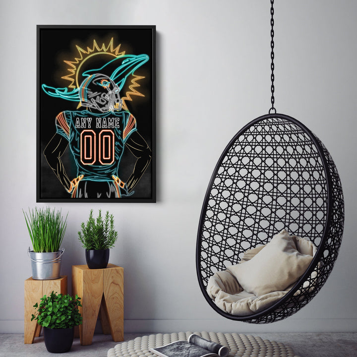 Miami Dolphins Personalized Jersey Canvas | Neon Wall Art - CanvasNeon