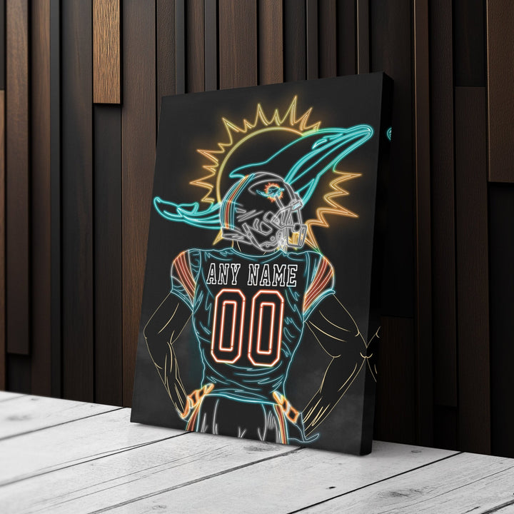 Miami Dolphins Personalized Jersey Canvas | Neon Wall Art - CanvasNeon