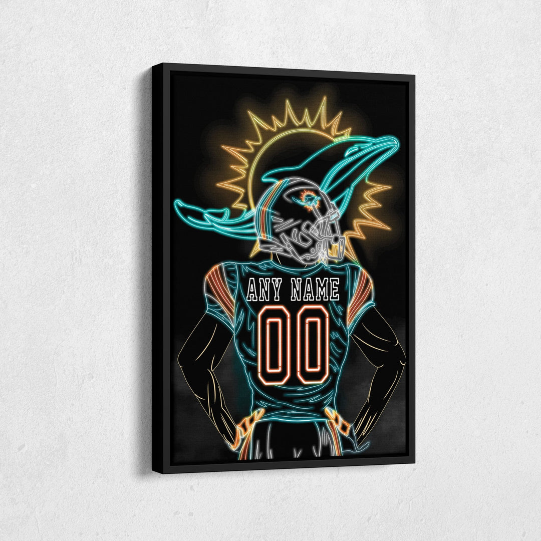 Miami Dolphins Personalized Jersey Canvas | Neon Wall Art - CanvasNeon