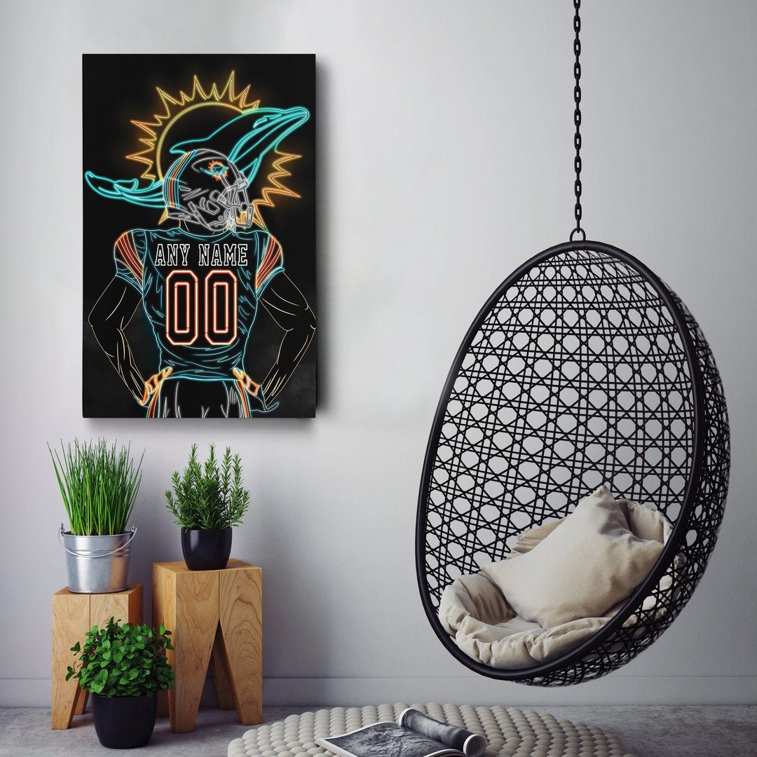 Miami Dolphins Personalized Jersey Canvas | Neon Wall Art - CanvasNeon