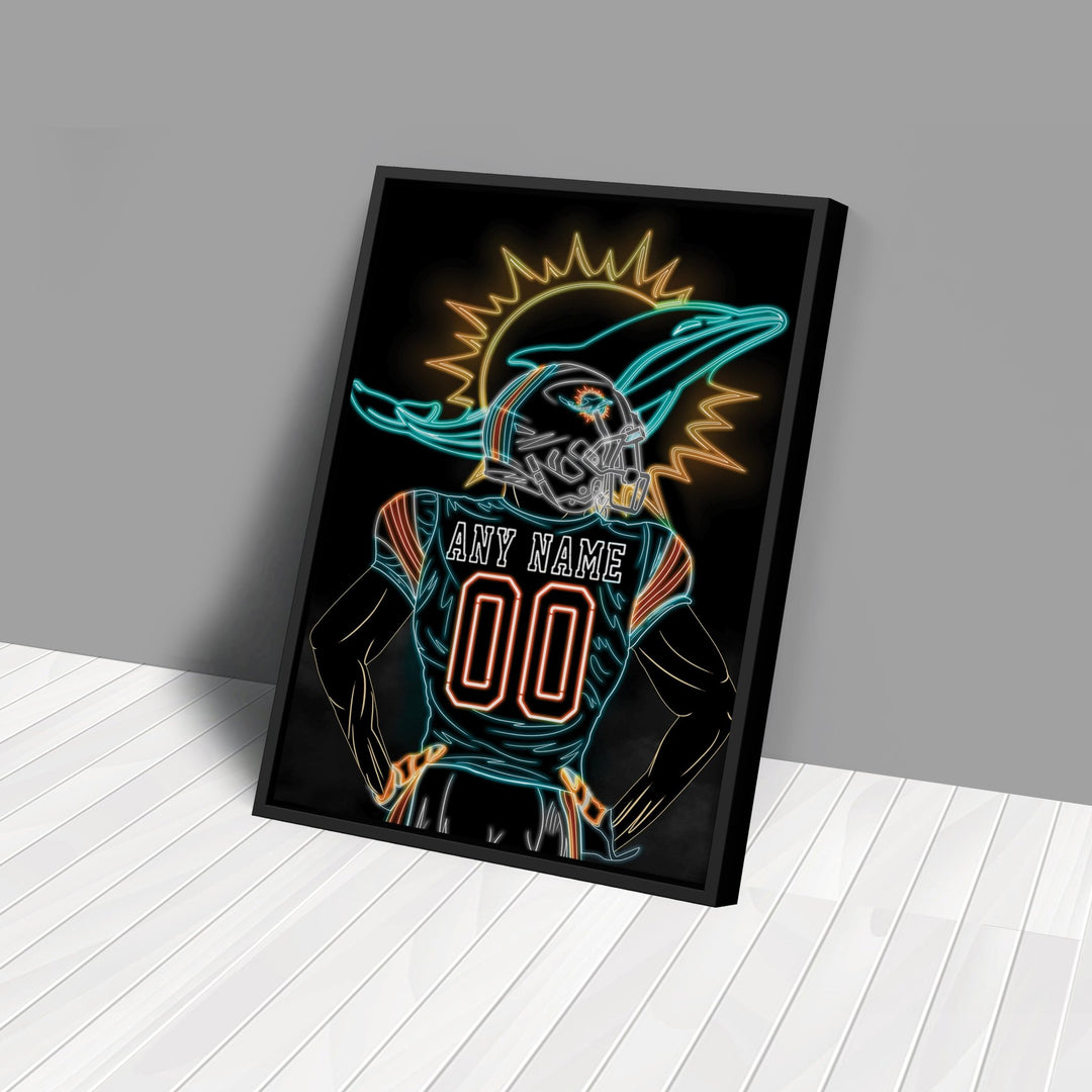 Miami Dolphins Personalized Jersey Canvas | Neon Wall Art - CanvasNeon