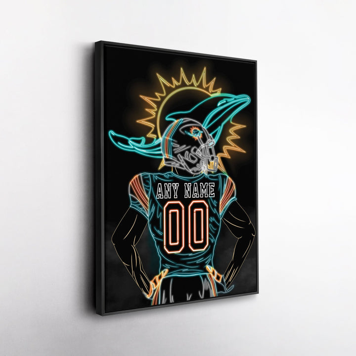 Miami Dolphins Personalized Jersey Canvas | Neon Wall Art - CanvasNeon