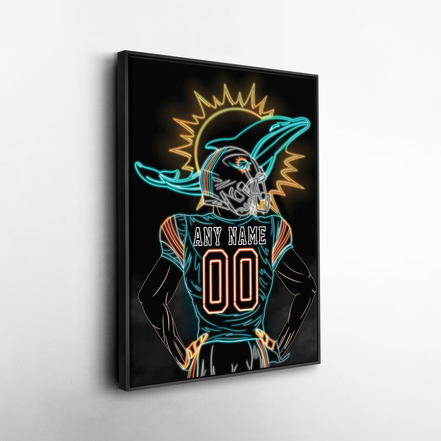 Miami Dolphins Personalized Jersey Canvas | Neon Wall Art - CanvasNeon