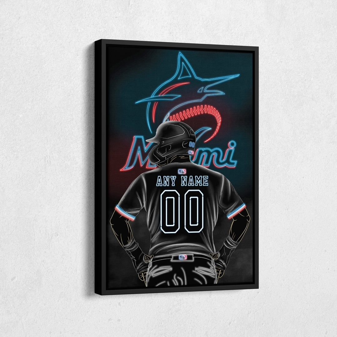 Miami Marlins Personalized Jersey Canvas | Neon Wall Art - CanvasNeon