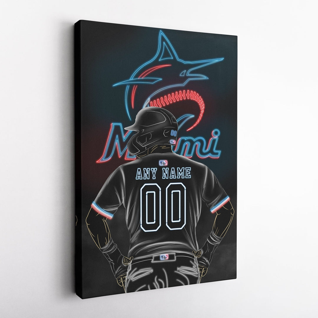 Miami Marlins Personalized Jersey Canvas | Neon Wall Art - CanvasNeon