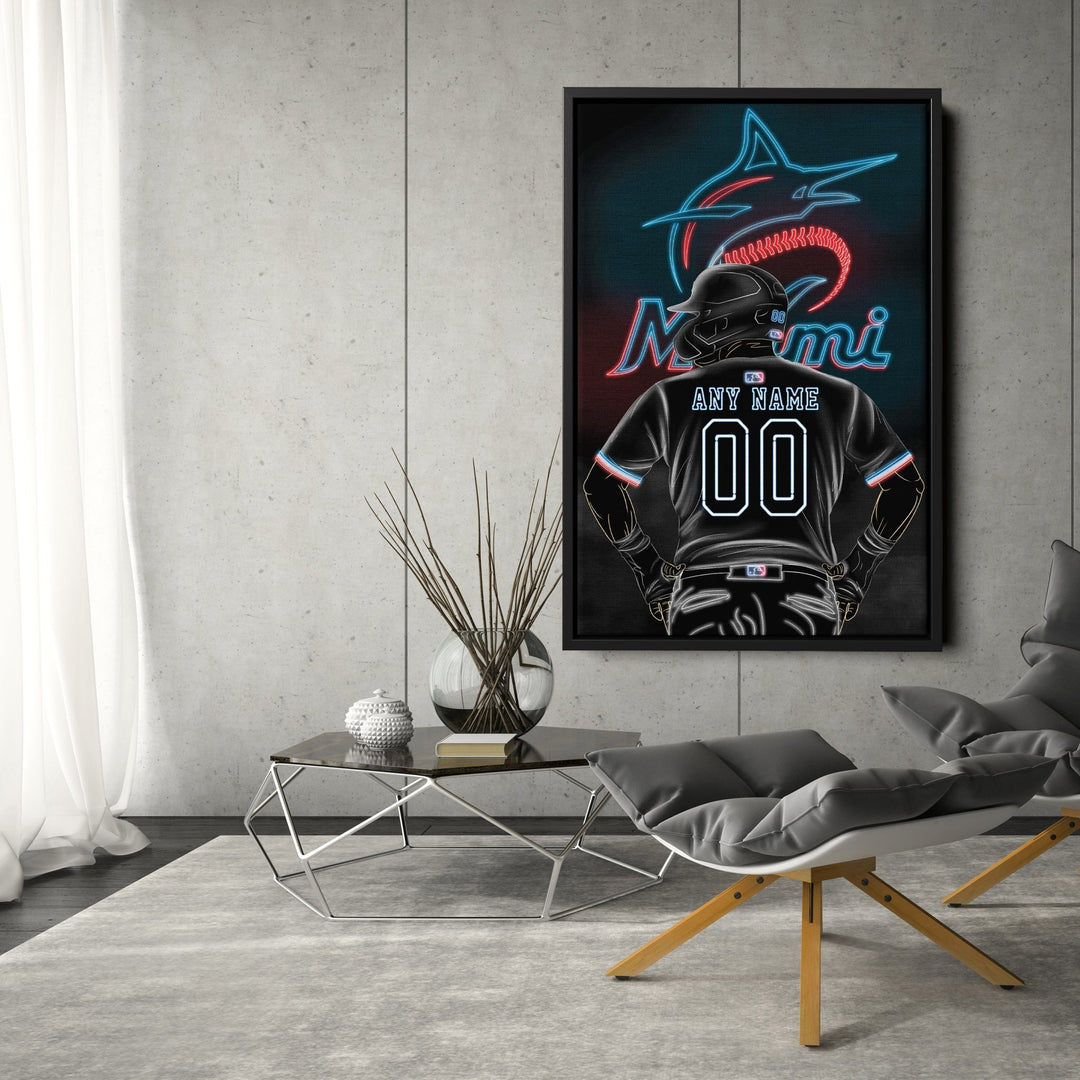 Miami Marlins Personalized Jersey Canvas | Neon Wall Art - CanvasNeon
