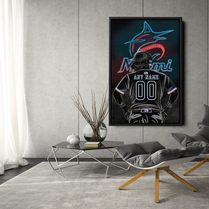 Miami Marlins Personalized Jersey Canvas | Neon Wall Art - CanvasNeon