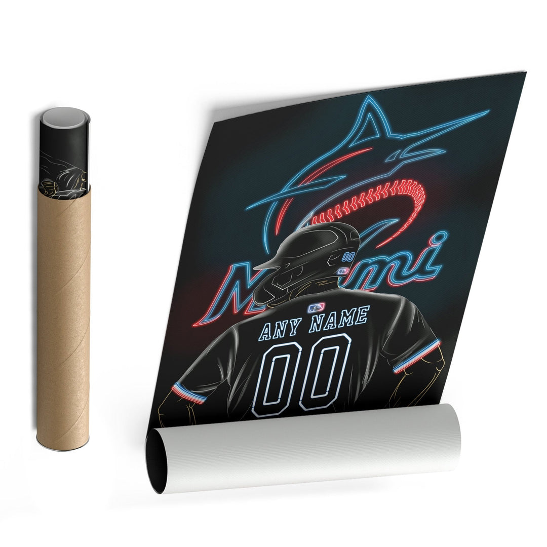 Miami Marlins Personalized Jersey Canvas | Neon Wall Art - CanvasNeon