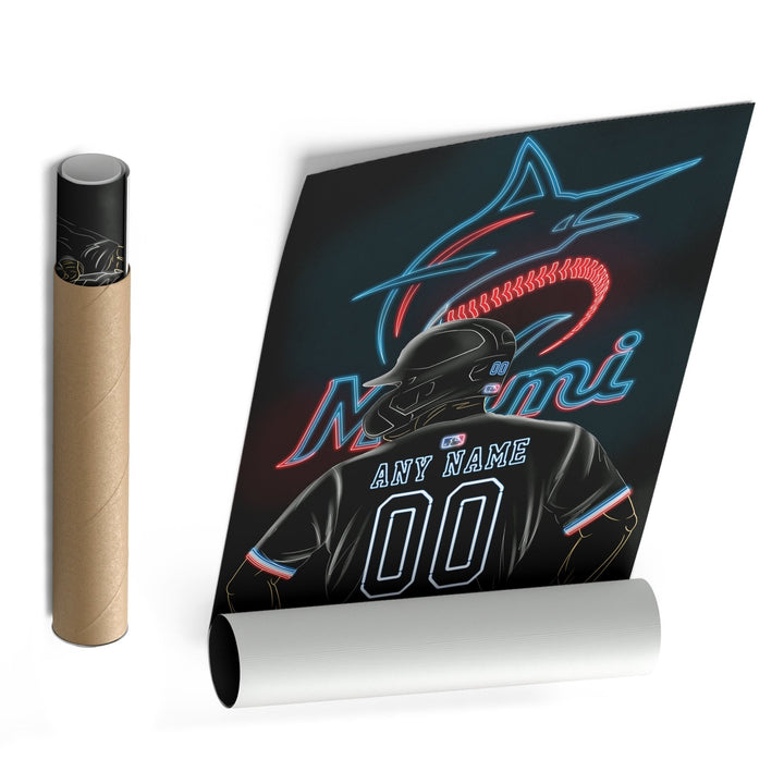 Miami Marlins Personalized Jersey Canvas | Neon Wall Art - CanvasNeon