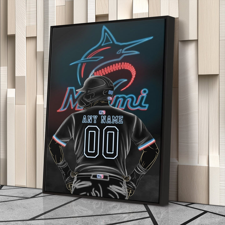 Miami Marlins Personalized Jersey Canvas | Neon Wall Art - CanvasNeon