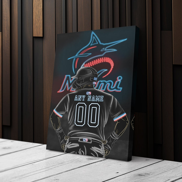Miami Marlins Personalized Jersey Canvas | Neon Wall Art - CanvasNeon