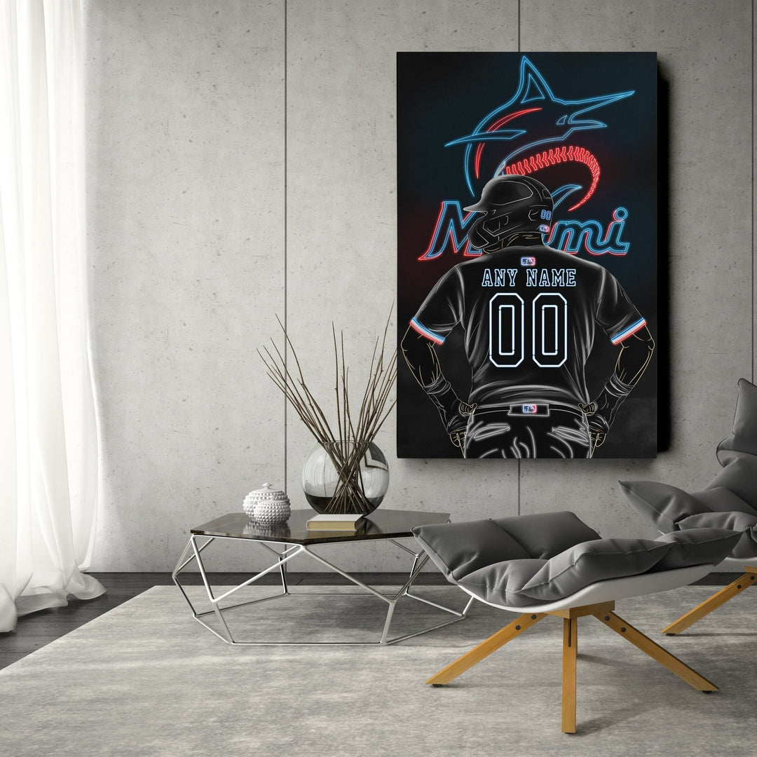 Miami Marlins Personalized Jersey Canvas | Neon Wall Art - CanvasNeon