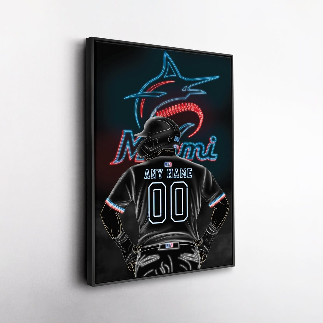 Miami Marlins Personalized Jersey Canvas | Neon Wall Art - CanvasNeon