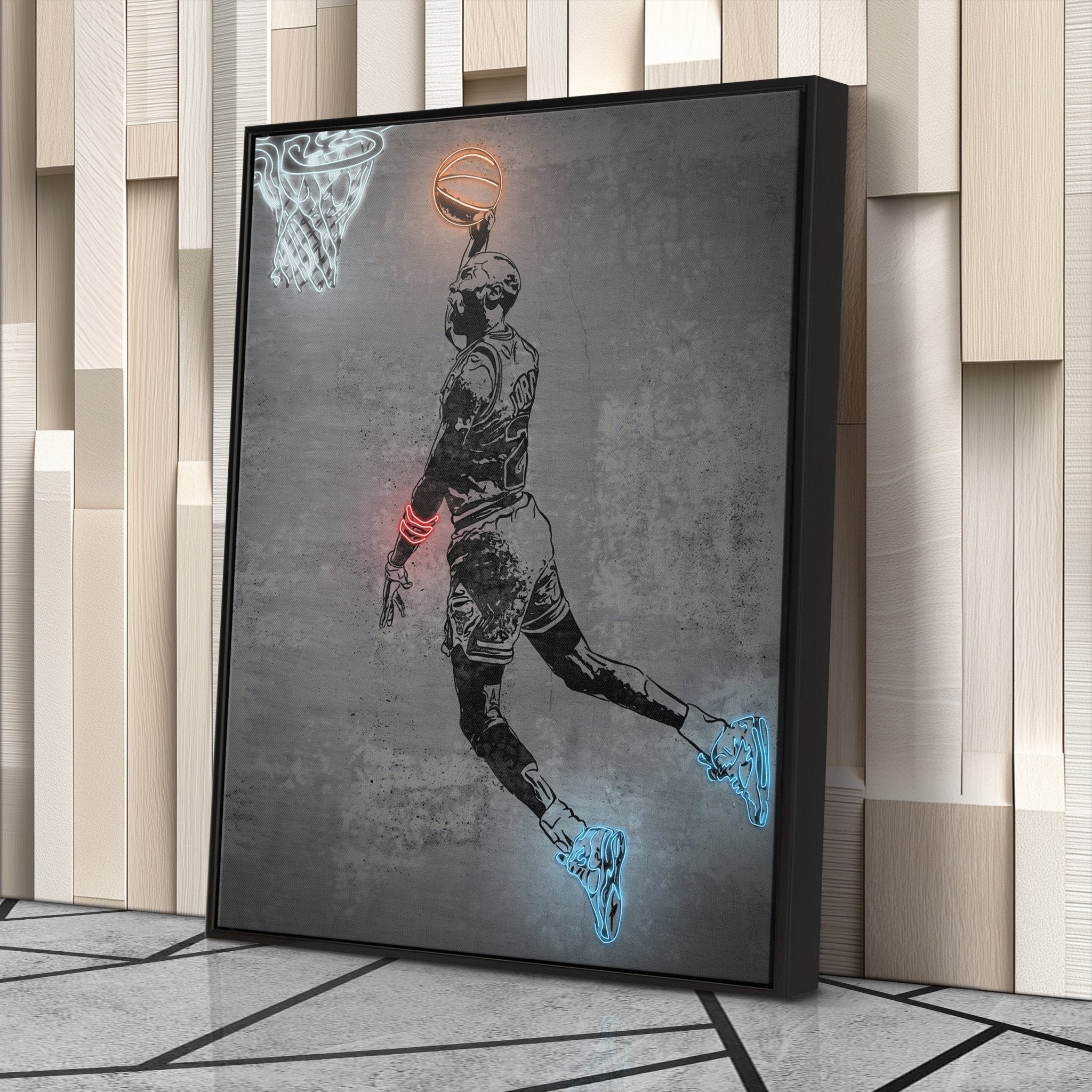 Michael Jordan Neon Canvas Art | Modern Wall Decor for Bulls Fans