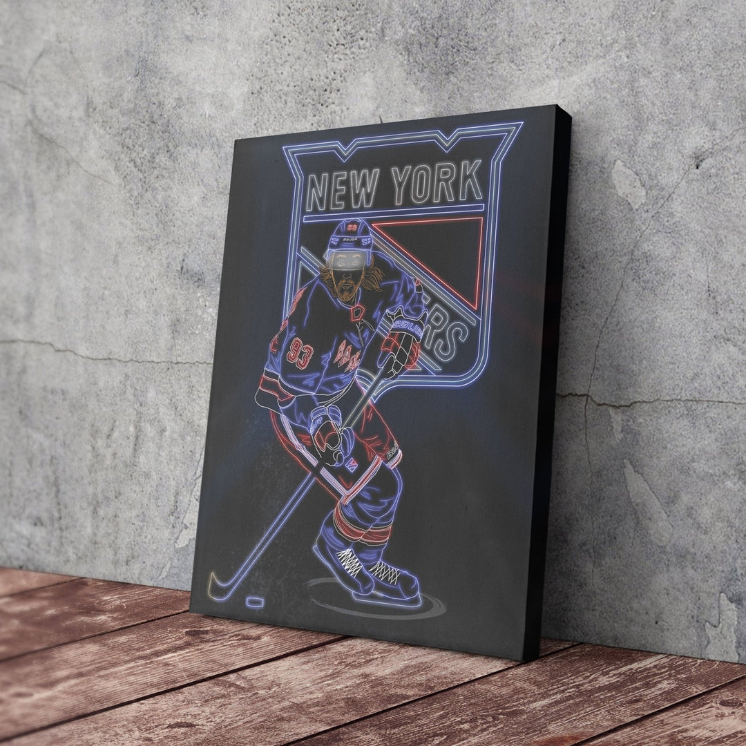 Mika Zibanejad Neon Canvas Art | Rangers Wall Decor - CanvasNeon