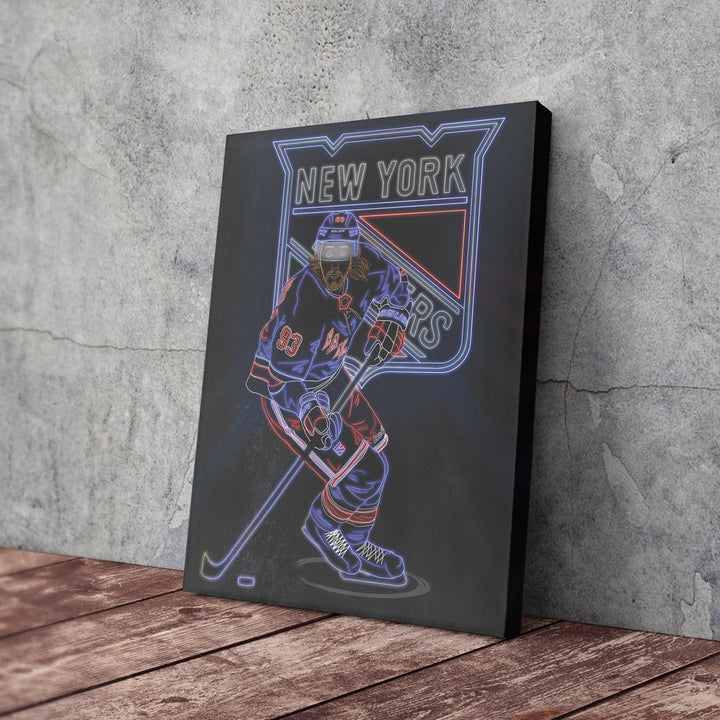 Mika Zibanejad Neon Canvas Art | Rangers Wall Decor - CanvasNeon