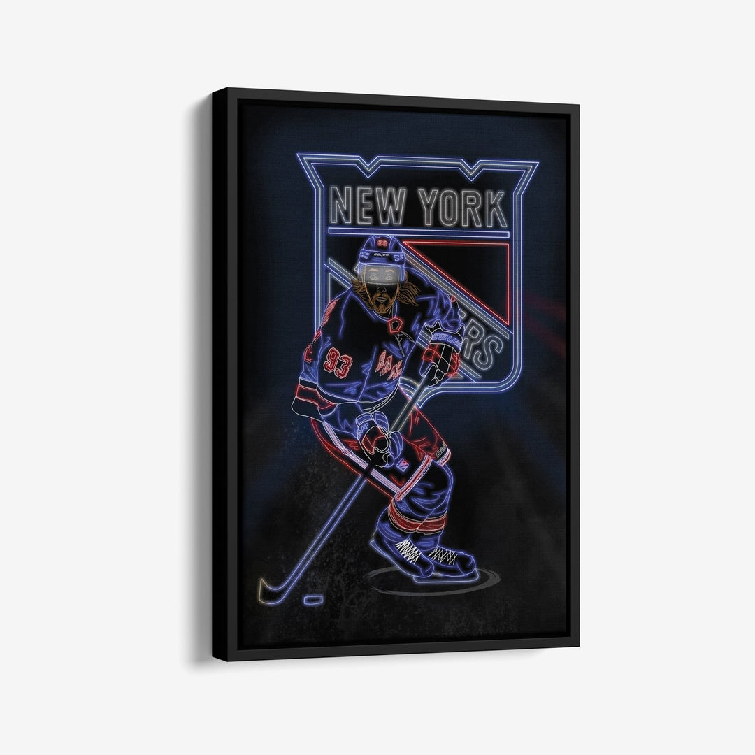 Mika Zibanejad Neon Canvas Art | Rangers Wall Decor - CanvasNeon