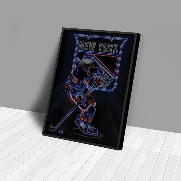 Mika Zibanejad Neon Canvas Art | Rangers Wall Decor - CanvasNeon