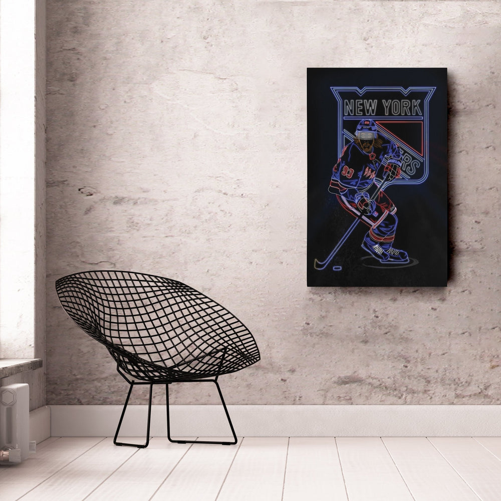 Mika Zibanejad Neon Canvas Art | Rangers Wall Decor - CanvasNeon