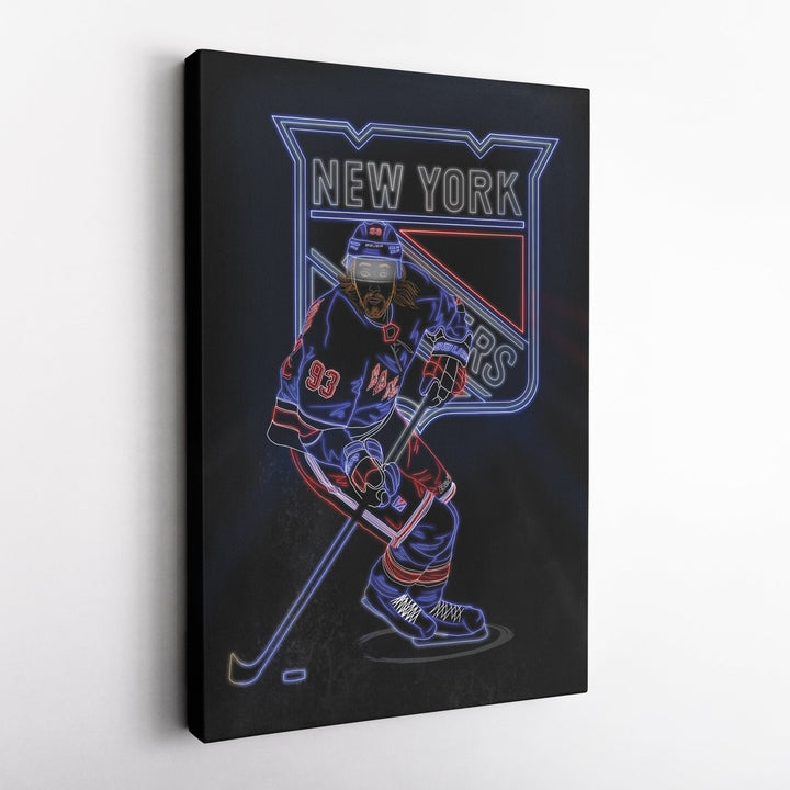 Mika Zibanejad Neon Canvas Art | Rangers Wall Decor - CanvasNeon