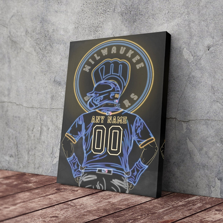 Milwaukee Brewers Personalized Jersey Canvas | Neon Wall Art - CanvasNeon