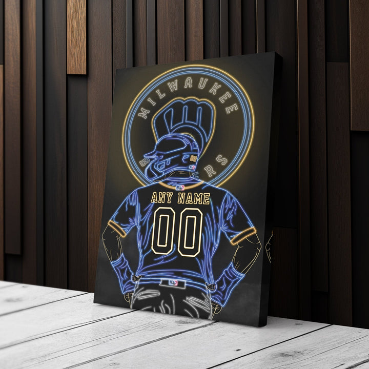 Milwaukee Brewers Personalized Jersey Canvas | Neon Wall Art - CanvasNeon